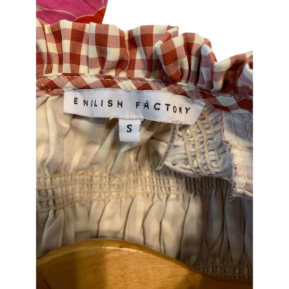 English Factory Burnt Red Long Sleeve Gingham Smocked Mini Dress Size Small - Picture 8 of 8